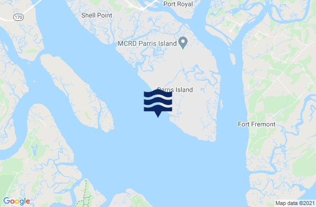 Mapa da tábua de marés em Parris Island Lookout Tower Broad River, United States