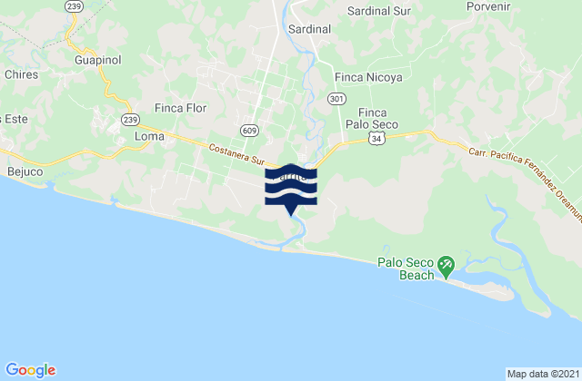 Mapa da tábua de marés em Parrita, Costa Rica