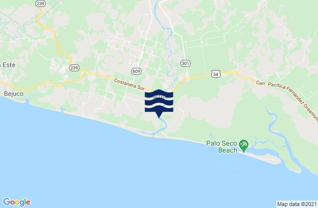Mapa da tábua de marés em Parrita, Costa Rica