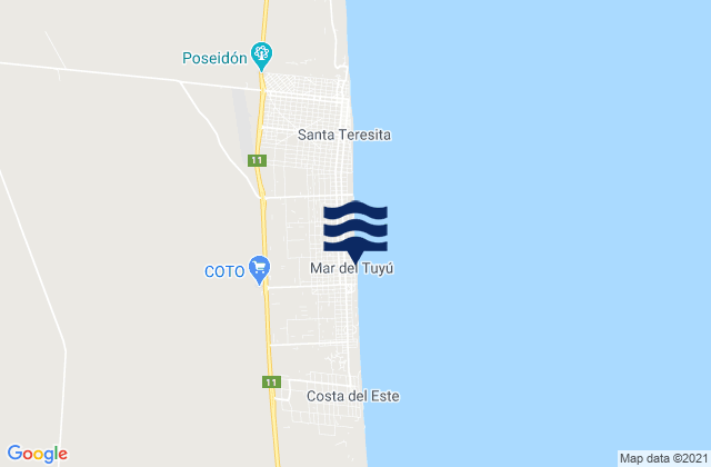 Mapa da tábua de marés em Partido de La Costa, Argentina
