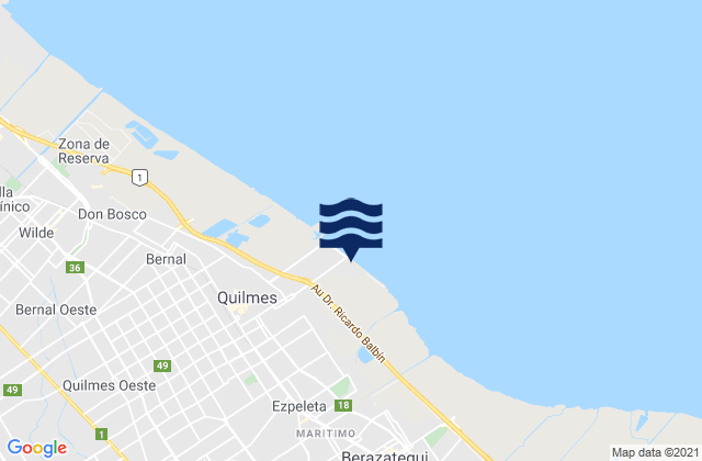 Mapa da tábua de marés em Partido de Quilmes, Argentina