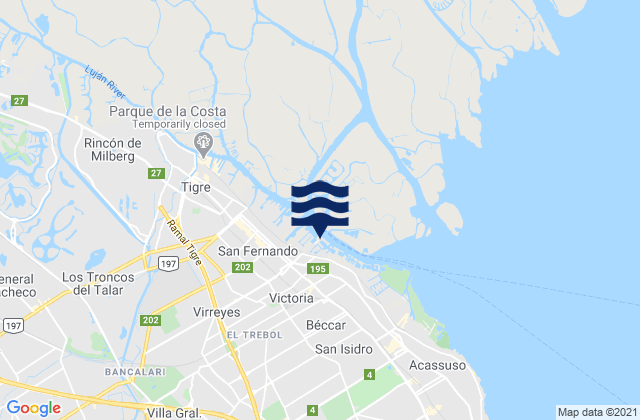 Mapa da tábua de marés em Partido de San Fernando, Argentina