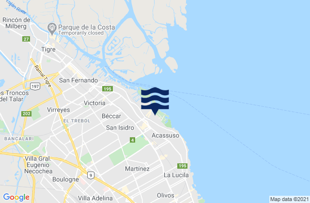 Mapa da tábua de marés em Partido de San Isidro, Argentina