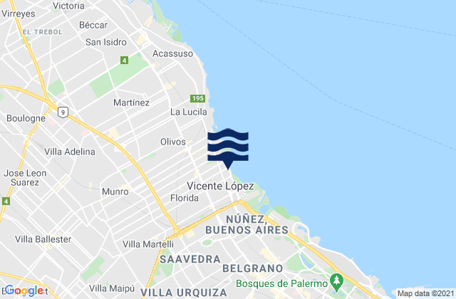 Mapa da tábua de marés em Partido de Vicente López, Argentina