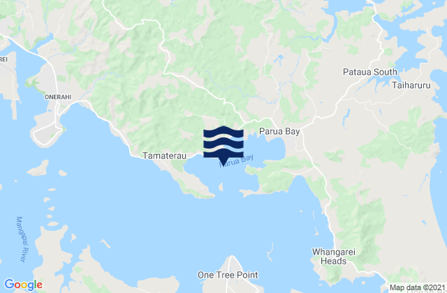 Mapa da tábua de marés em Parua Bay, New Zealand