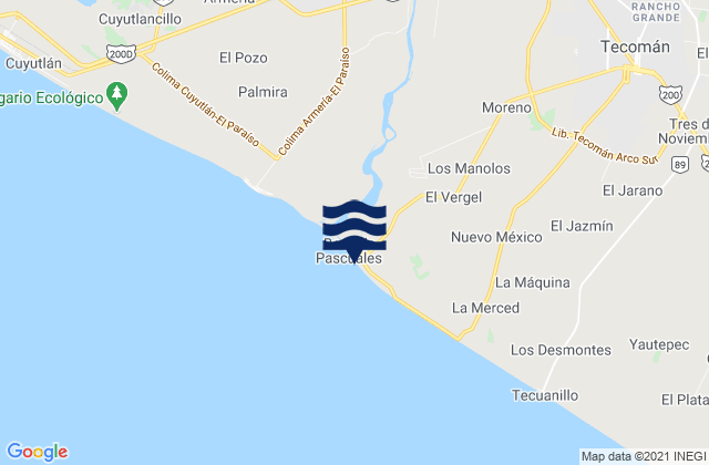Mapa da tábua de marés em Pascuales, Mexico
