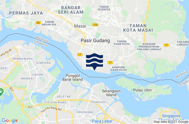 Mapa da tábua de marés em Pasir Gudanga Johor Port, Malaysia