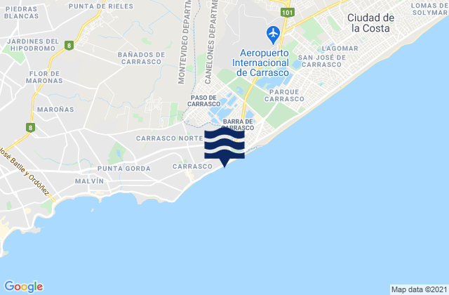 Mapa da tábua de marés em Paso de Carrasco, Uruguay