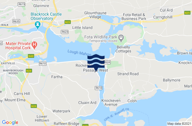 Mapa da tábua de marés em Passage West, Ireland