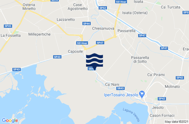 Mapa da tábua de marés em Passarella, Italy