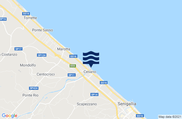 Mapa da tábua de marés em Passo Ripe, Italy