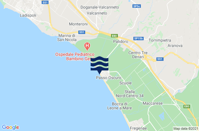Mapa da tábua de marés em Passoscuro, Italy