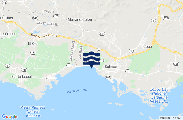 Mapa da tábua de marés em Pastos, Puerto Rico