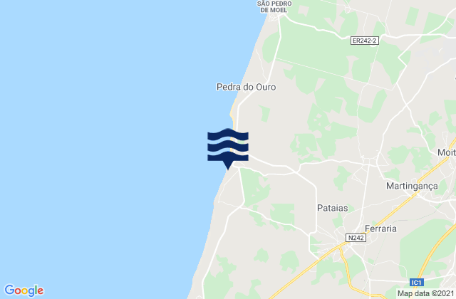 Mapa da tábua de marés em Pataias, Portugal