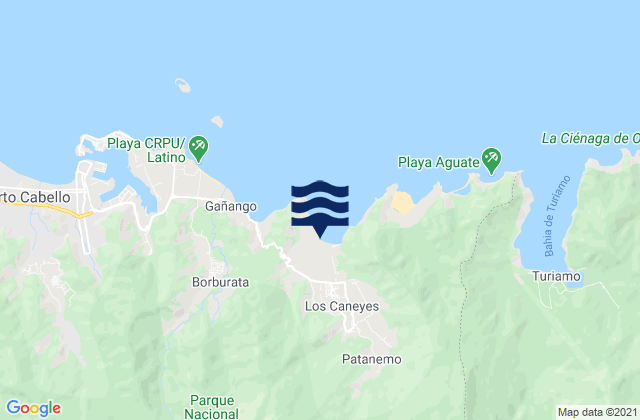 Mapa da tábua de marés em Patanemo, Venezuela