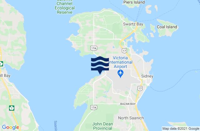 Mapa da tábua de marés em Patricia Bay, United States
