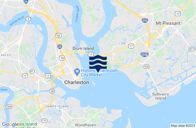 Mapa da tábua de marés em Patriots Point, United States