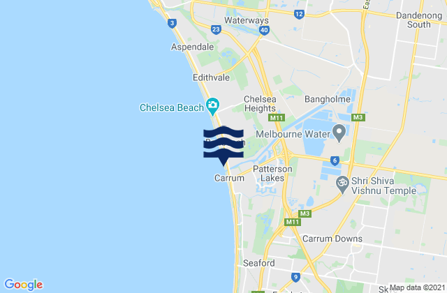 Mapa da tábua de marés em Patterson Lakes, Australia