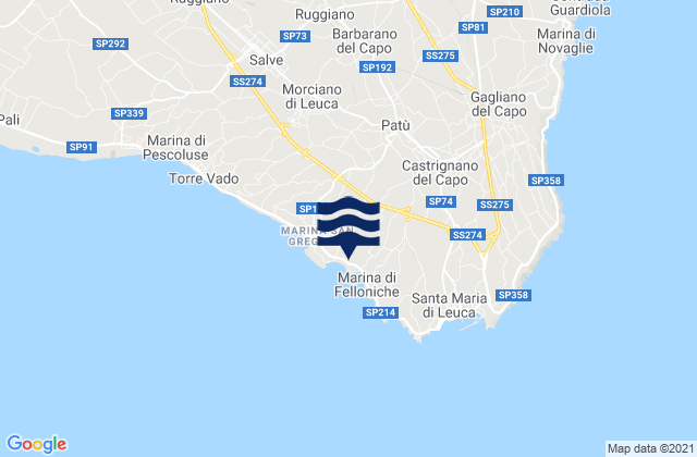 Mapa da tábua de marés em Patù, Italy