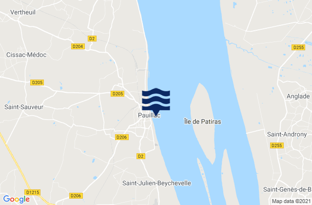 Mapa da tábua de marés em Pauillac (Gironde River), France