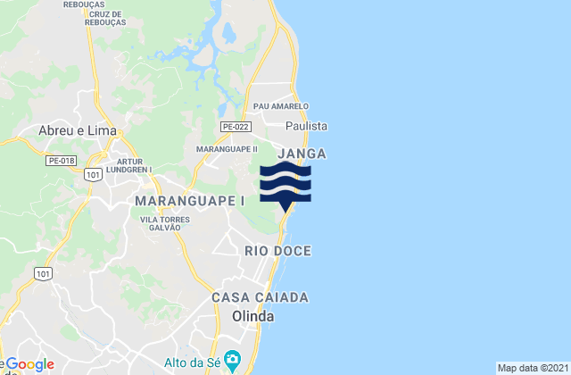 Mapa da tábua de marés em Paulista, Brazil