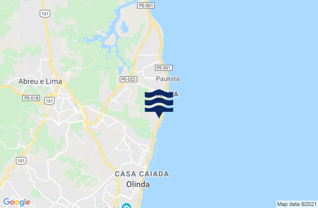 Mapa da tábua de marés em Paulista, Brazil