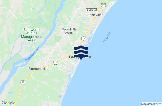 Mapa da tábua de marés em Pawleys Island, United States
