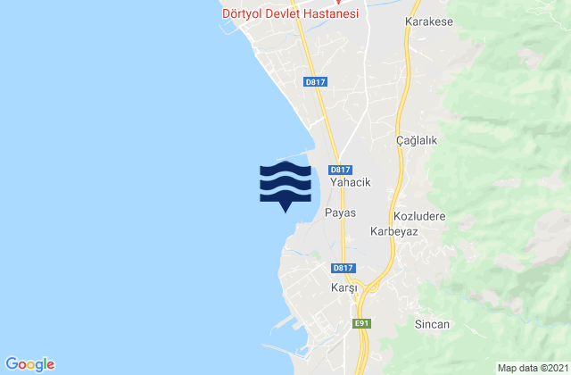 Mapa da tábua de marés em Payas, Turkey