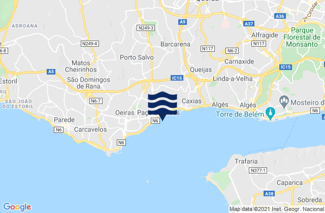 Mapa da tábua de marés em Paço de Arcos, Portugal