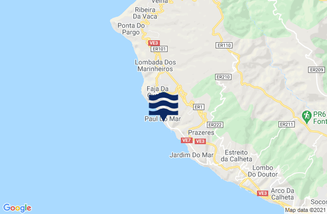 Mapa da tábua de marés em Paúl do Mar, Portugal