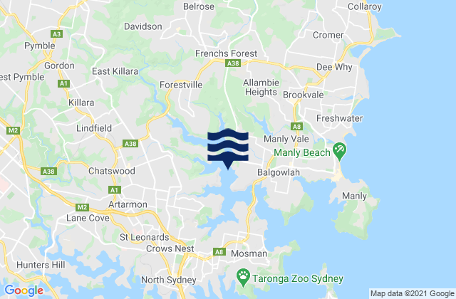 Mapa da tábua de marés em Peach Tree Bay, Australia