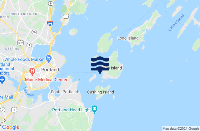 Mapa da tábua de marés em Peak Island, United States