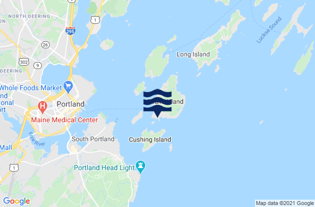 Mapa da tábua de marés em Peaks Island, United States