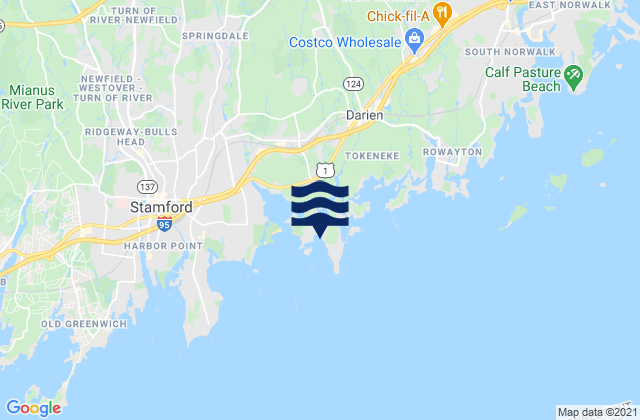 Mapa da tábua de marés em Pear Tree Point Beach, United States