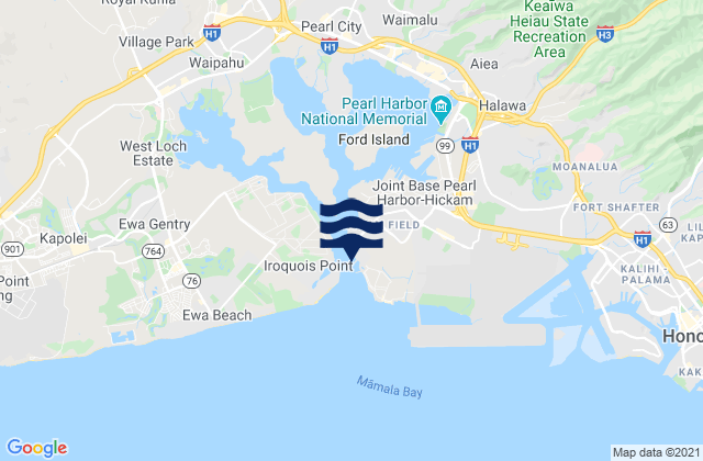 Mapa da tábua de marés em Pearl Harbor Entrance (Bishop Point), United States