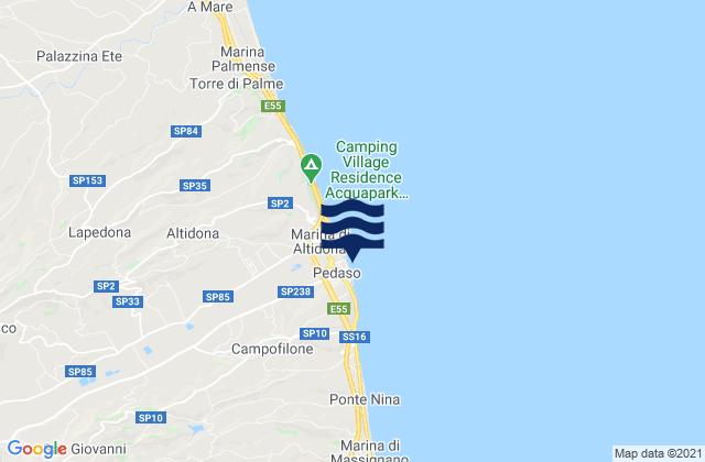 Mapa da tábua de marés em Pedaso, Italy