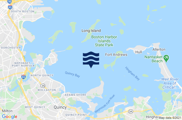 Mapa da tábua de marés em Peddocks Island west of, United States