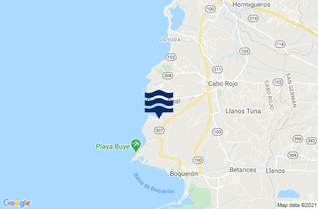 Mapa da tábua de marés em Pedernales Barrio, Puerto Rico