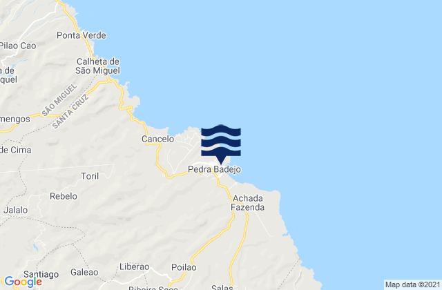 Mapa da tábua de marés em Pedra Badejo, Cabo Verde