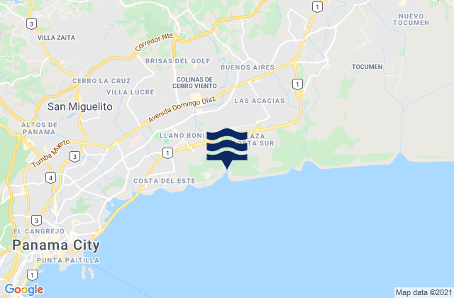 Mapa da tábua de marés em Pedregal, Panama