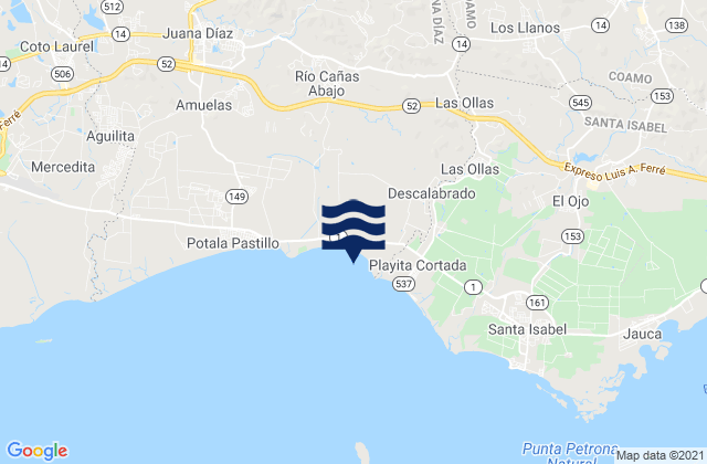 Mapa da tábua de marés em Pedro García Barrio, Puerto Rico