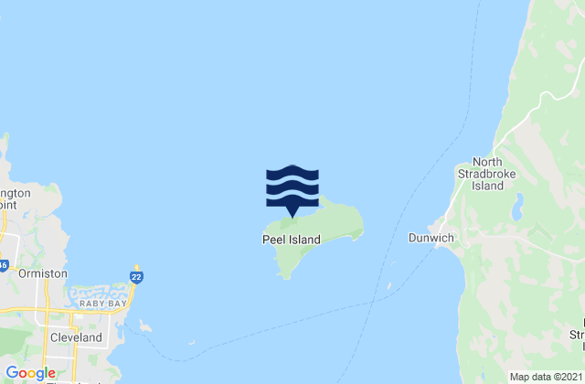 Mapa da tábua de marés em Peel Island, Australia