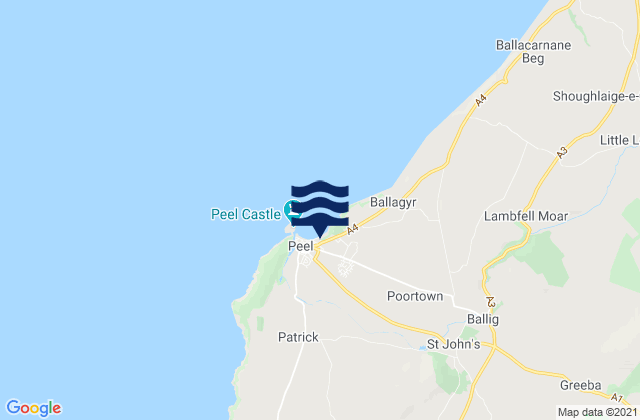 Mapa da tábua de marés em Peel, Isle of Man