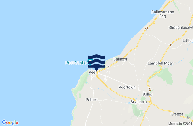 Mapa da tábua de marés em Peel, Isle of Man