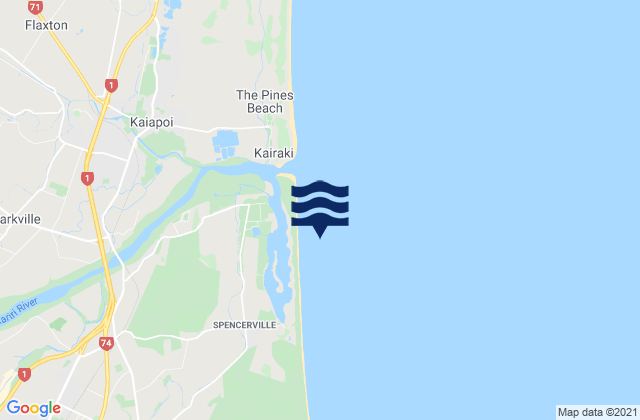 Mapa da tábua de marés em Pegasus Bay, New Zealand
