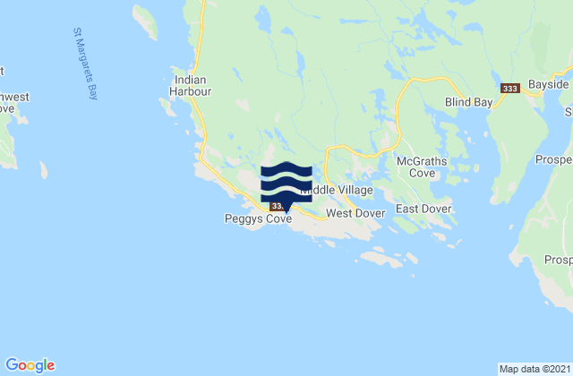 Mapa da tábua de marés em Peggys Cove Soi, Canada