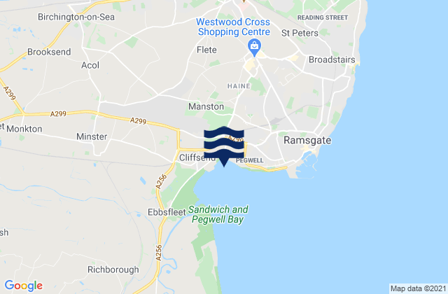 Mapa da tábua de marés em Pegwell Bay Beach, United Kingdom