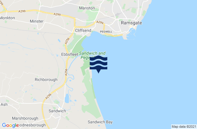Mapa da tábua de marés em Pegwell Bay, United Kingdom