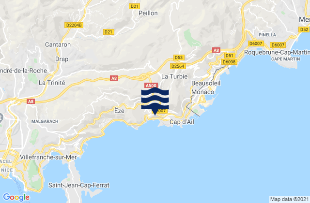 Mapa da tábua de marés em Peillon, France