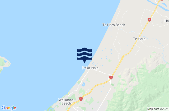 Mapa da tábua de marés em Peka Peka Beach, New Zealand